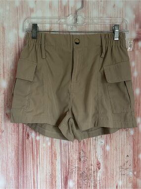 Shein Khaki Elastic Waistband High Rise 2” Inseam Stretch Cargo Shorts Size S